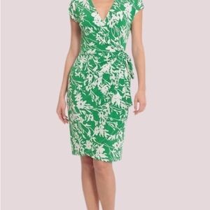Maggie London Green Floral Wrap Sheath Dress